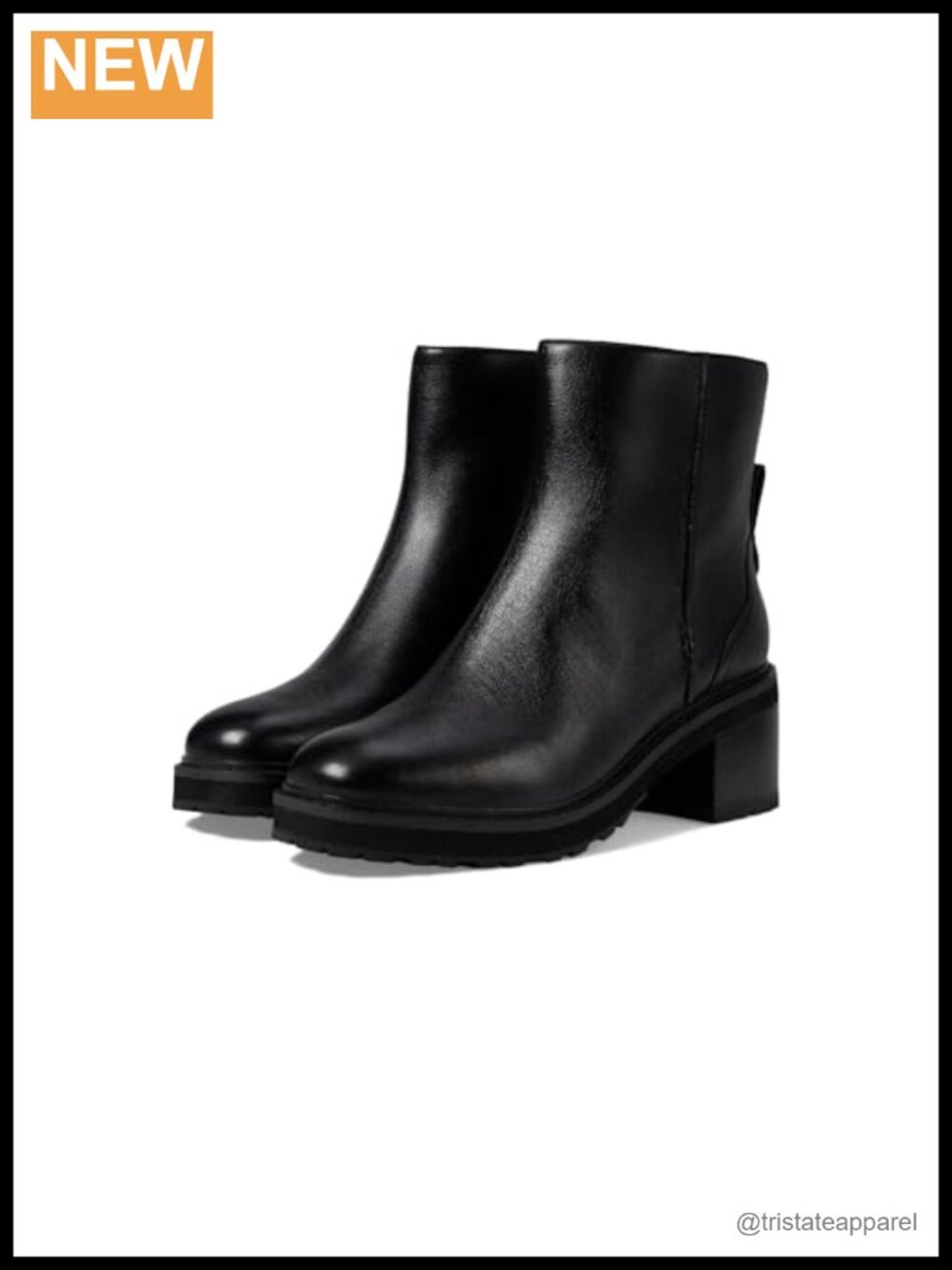 Women's Leather Lug Sole Chelsea Ankle Booties Block Heel Pull-On